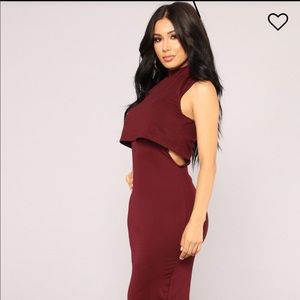 Burgundy mock neck midi dress with cut outs